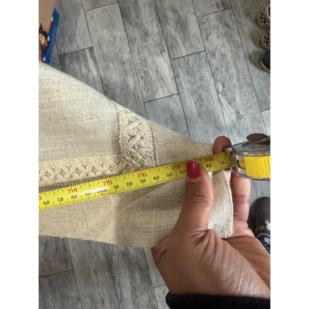 Natural Linen Table Runner with Crocheted Lace Trim Neutral‎ Farmhouse 78x15.5